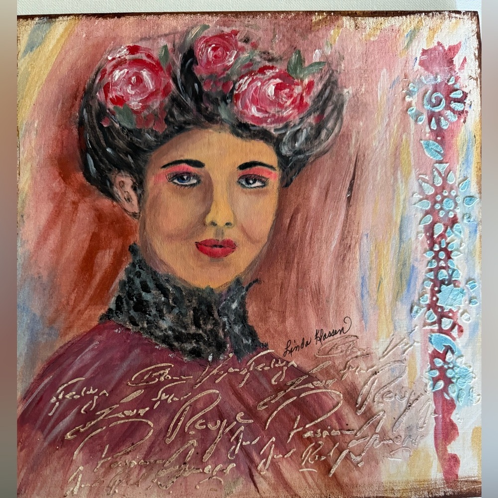 Linda Klassen Mixed Media Portrait Art Wood Panel 10x10